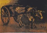 Vincent Van Gogh Cart with reddish-brown ox painting